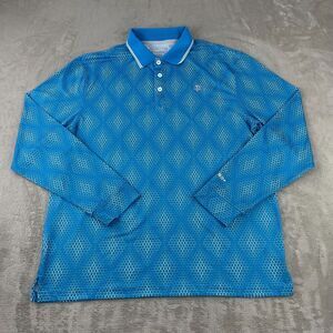 Coolibar Golf Polo Shirt Men Large Blue Geometric Erodym UPF50+ Long Sleeve NWOT
